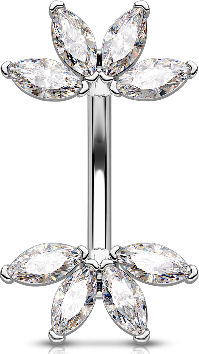 14G Gold Navelpiercing sieraad roestvrij staal 316L navelring bloem transparant/zwart marquise CZ piercing navel Belly Button ring voor dames 8/10 mm