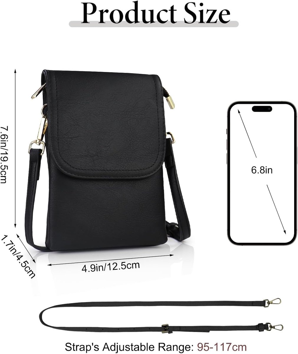 Schoudertas voor dames, waterdichte crossbody tas voor dames, 3-laagse zakken, telefoonhoes om om te hangen met 3 kaartvakken, met verstelbare riem