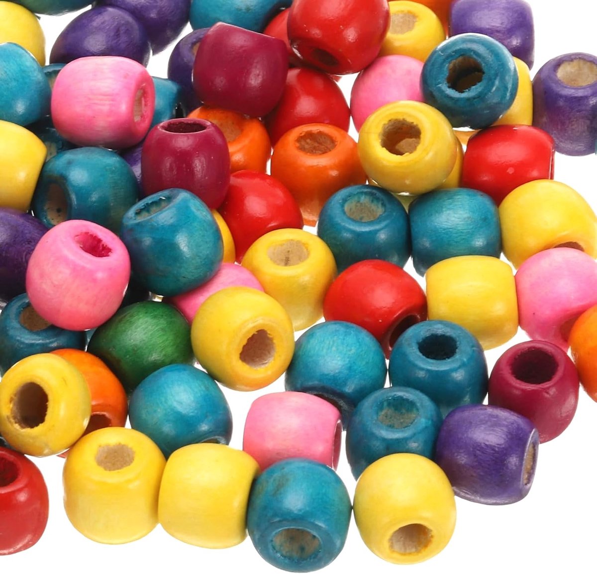 Kralen met groot gat, haarvlechtkralen, onafgewerkte natuurlijke vathouten afstandhouders voor handwerk, haar, macramé, sieraden, meerkleurig, 12 x 11 mm, gat van 5 mm, 300 stuks
