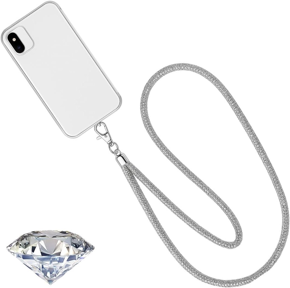 1 stuks Crystal Lanyard halsketting, kaarthouder draagband, bling strass sleutelkoord koord koord met sleutelring kristal halsband damesketting halsketting voor sleutelhanger ID-kaarthouder