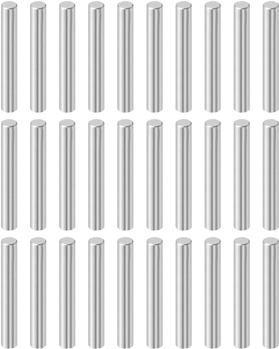 30 stuks 6 mm x 40 mm plugstiften, 304 roestvrij staal, cilindrische planksteunpennen, positioneringspenen, plankbevestigingselementen voor boekenkast, kast, meubelcomponent (GB119), zilver