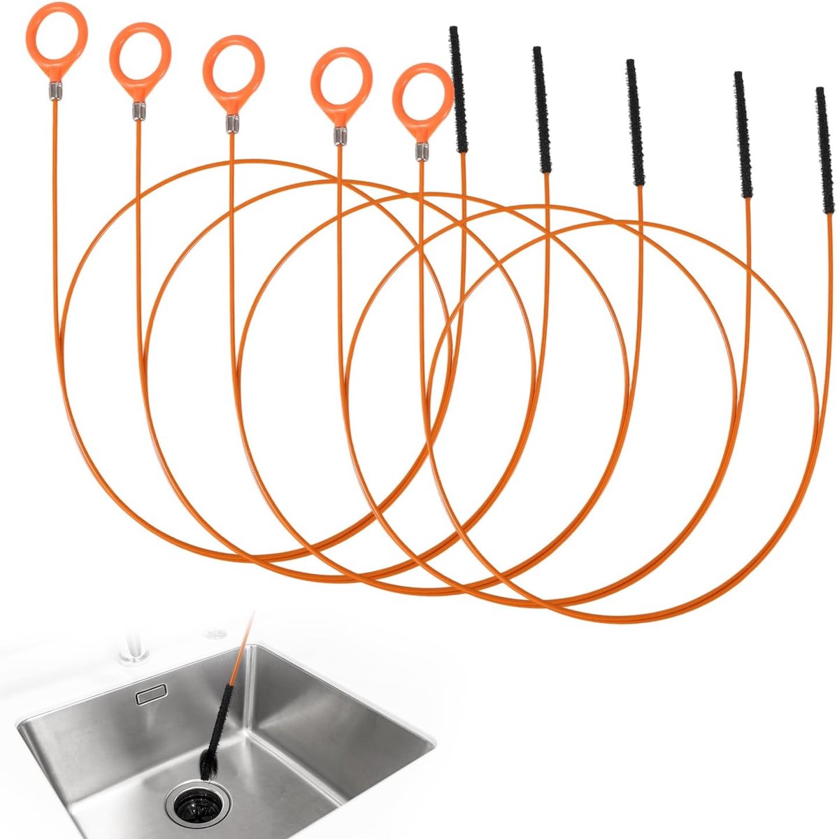 5 Stuks Slang Ontstopper voor Afvoeren, 133 cm Flexibele Anti Breuk Stalen Draad Slangontstopper voor Toilet Bad Douche Badkamer Afvoeren Verstopte Leidingen Schoonmaakgereedschap