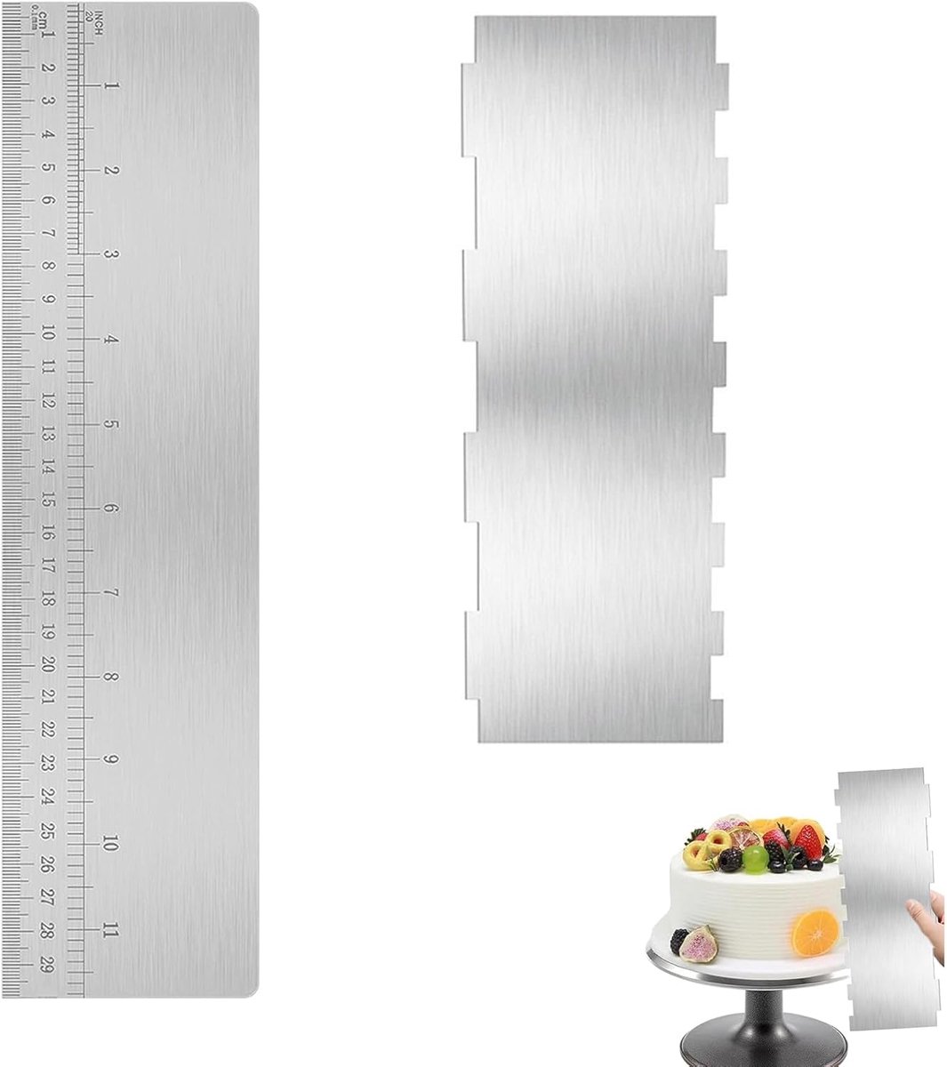 Spatels van roestvrij staal met 30cm schaal en 2-in-1 taartspatel voor gladstrijken voor verschillende vormen van kam-taartranden, taartuitstekers voor mousse, botercrème, taartdecoratie