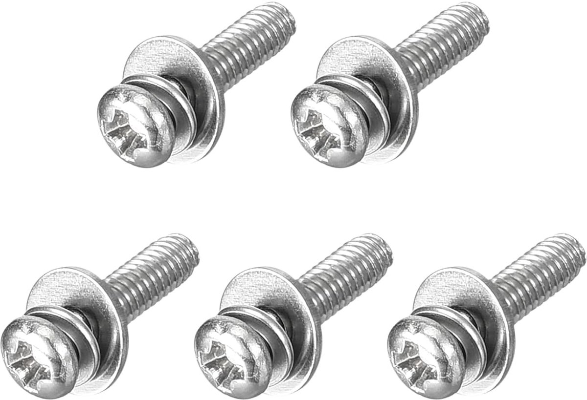 M2,5 x 10 mm 304 roestvrij staal Phillips Pan Head machineschroeven bouten gecombineerd met veerring en sluitringen 5 stuks