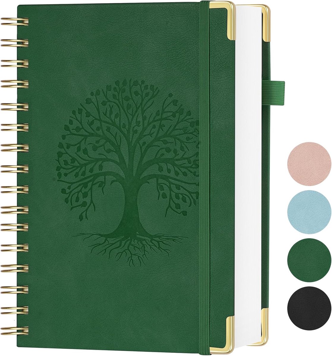 Gelijnd Notitieboek, Spiraalnotitieboek, Hardcover Agenda met 300 Pagina's, 100g/m² Dik Papier, A5 leren kaft voor universiteit, kantoor, conferentie, reizen - Groen