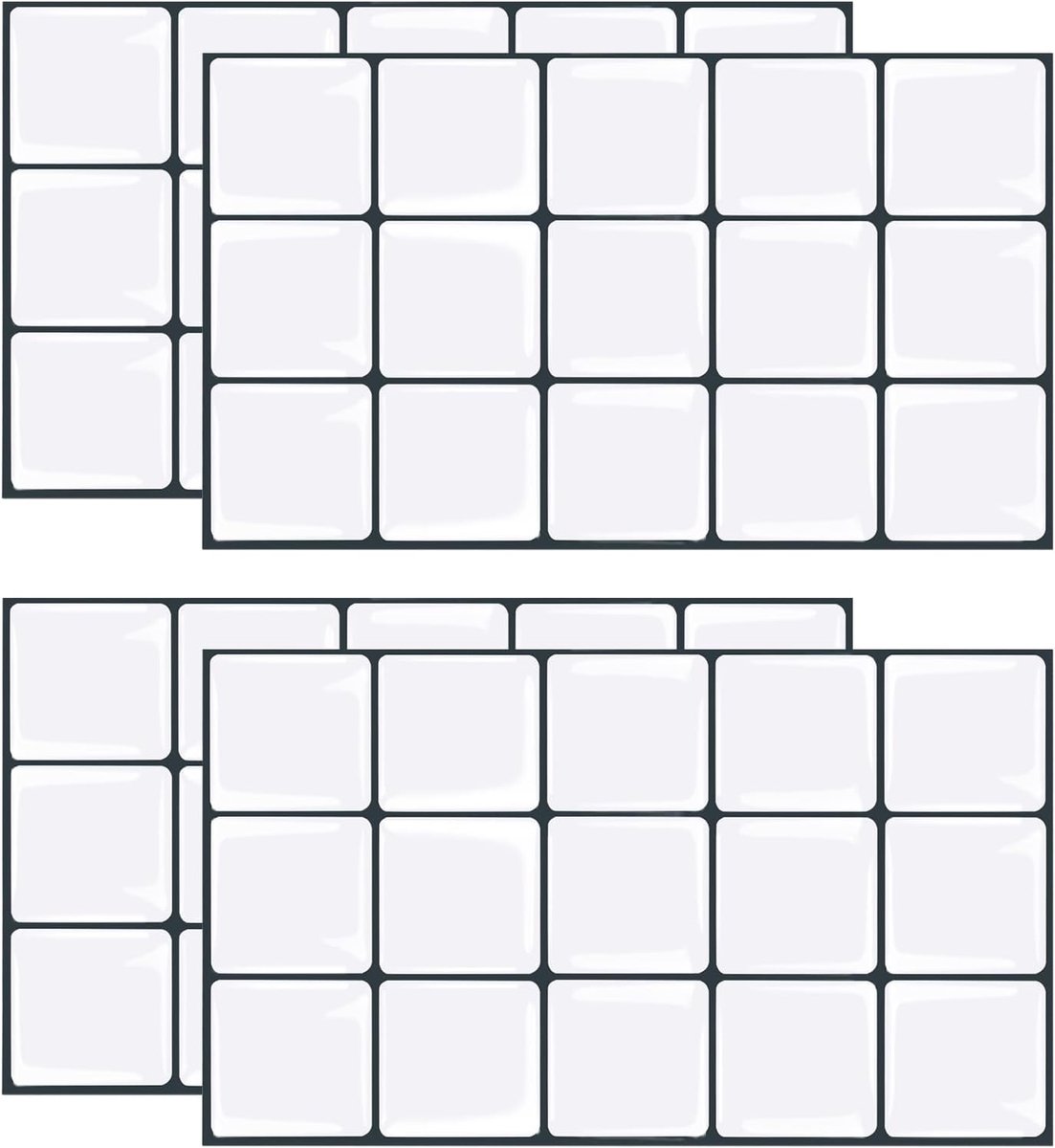 Tegelstickers, keuken, 3D-3D-wandpanelen, zelfklevend, voor keuken/badkamer, geen lijm nodig, wit zwart frame, metrotegels, 30 x 15 cm
