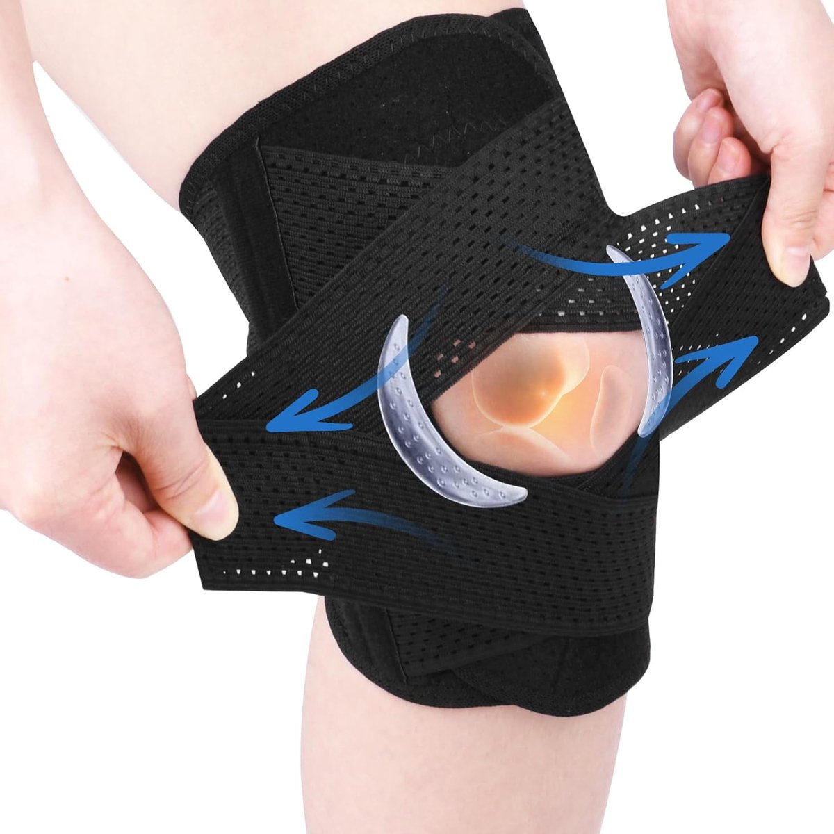 Sportkniebrace, Kniebrace met Zijstabilisatoren en Siliconen Kussentjes, Verstelbare Kniebrace voor Rotula en Ligament, Kniebrace voor Sport en Kniepijn