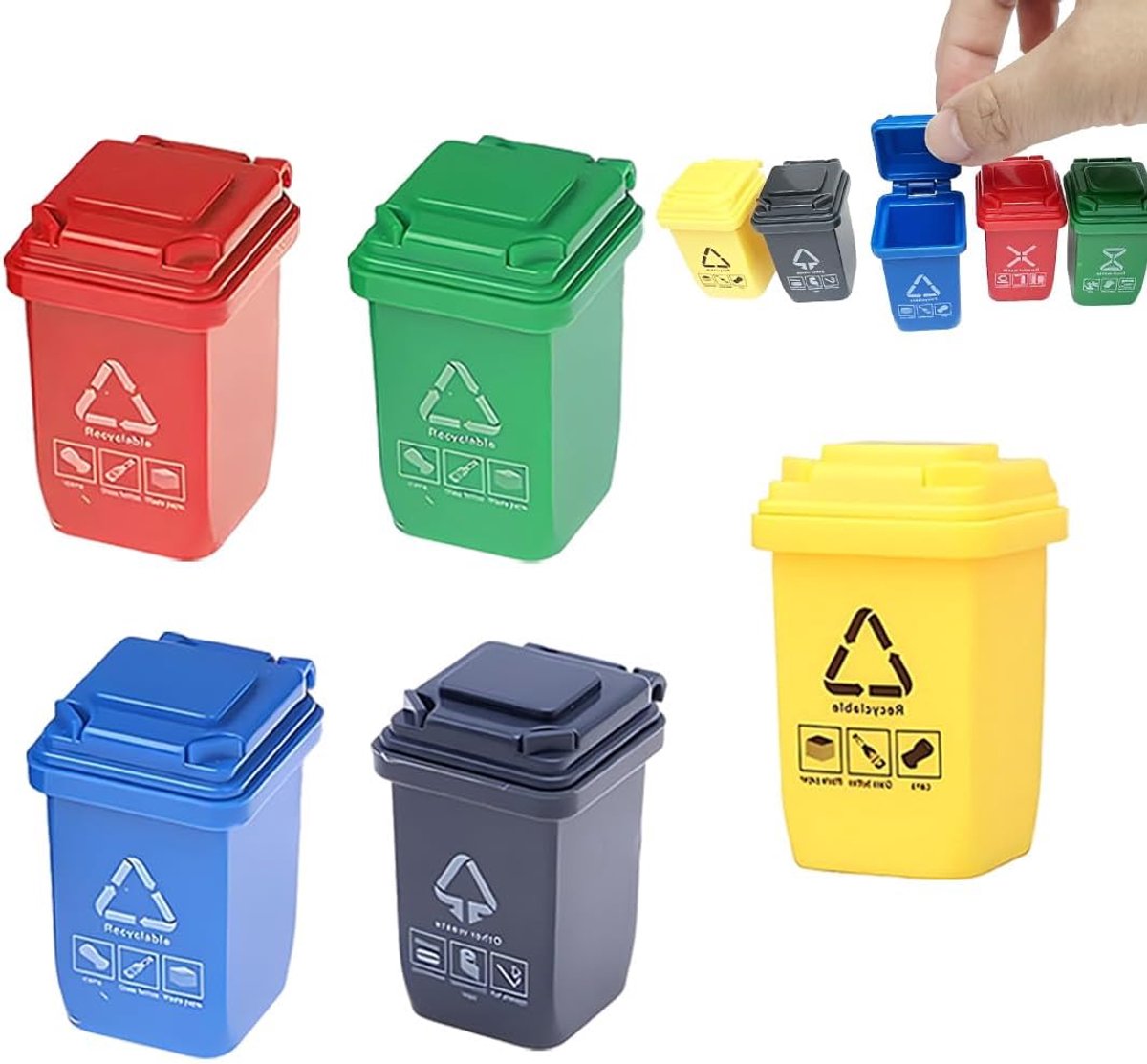 5 stuks kleine vuilnisbakken, speelgoed voor vuilniswagen, mini-vuilnisemmer met open deksels, mini-vuilnisemmer voor kinderen