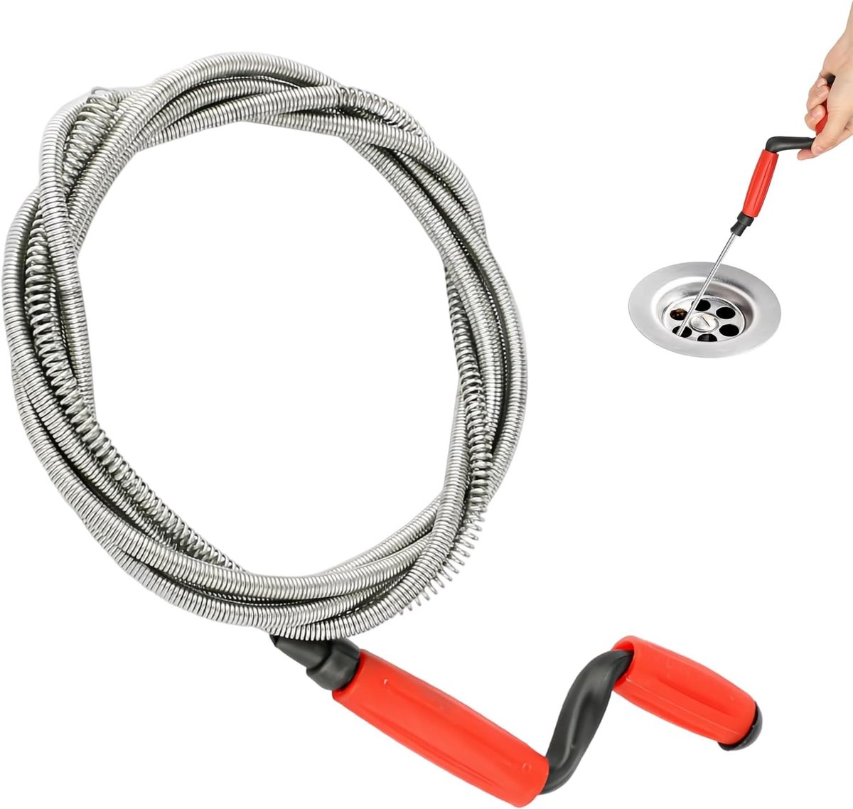 4,2 m x 6 mm buisreiniger, spiraal, handslinger, flexibele reinigingsspiraal, afvoer, voor het vrijmaken van toilet, verstoppingsverwijdering, spoelbak, afvoer