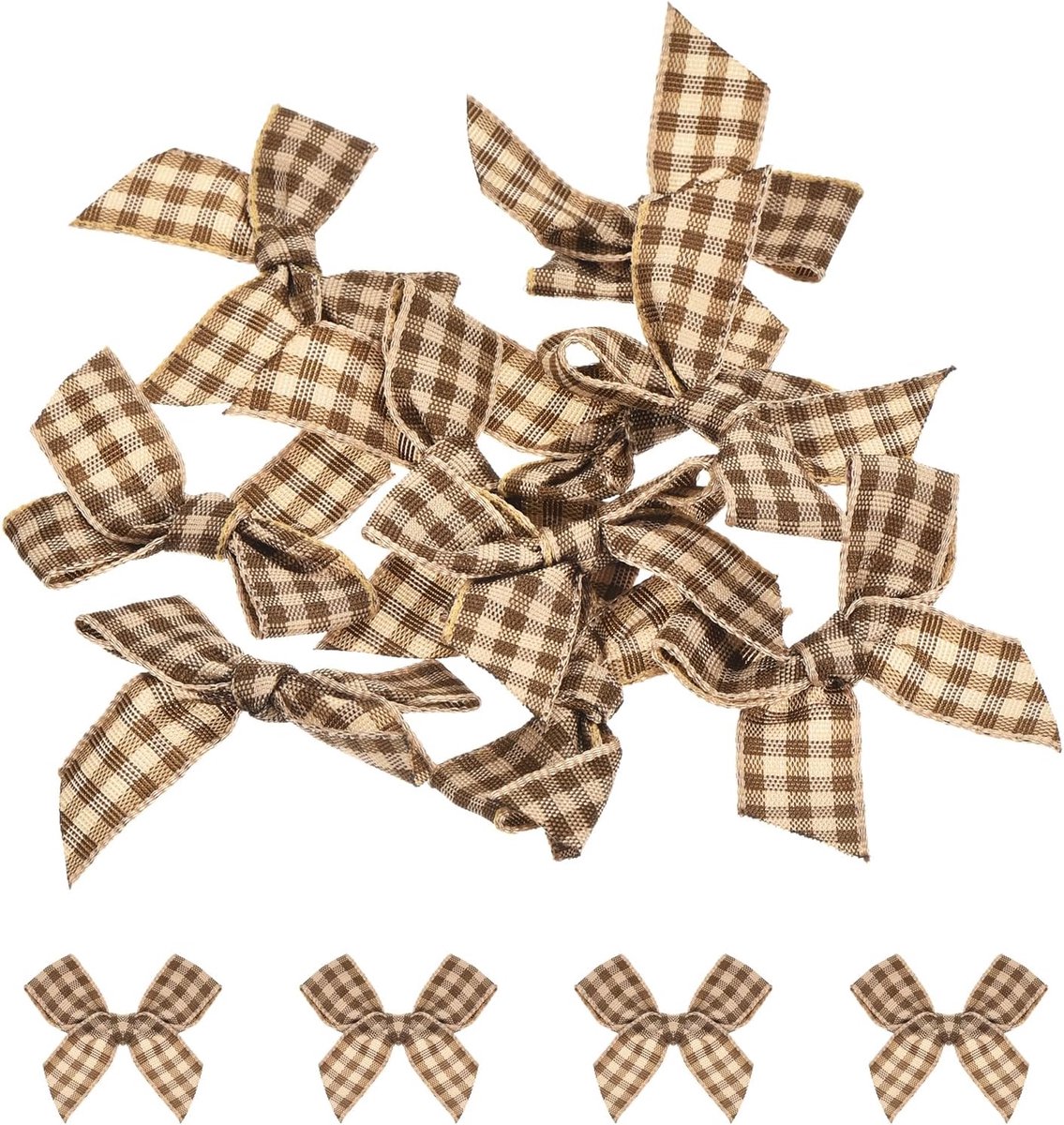 10 stuks Mini Gingham lint 1,5" geruite stoffen satijnen linten strikken voor knutselwerk doe-het-zelf haarstrik naaien bruiloft verjaardagsfeest bruin en lichtgeel