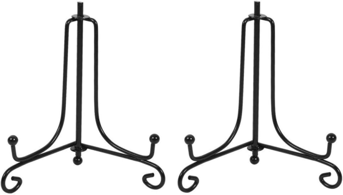 2 stuks zwarte ijzeren plaathouder displaystandaard (6 inch) - opvouwbare schildersezelstandaard voor foto's, lijsten, boeken, kunstwerken en decoratieve borden - stevige metalen kom/fotohouder voor