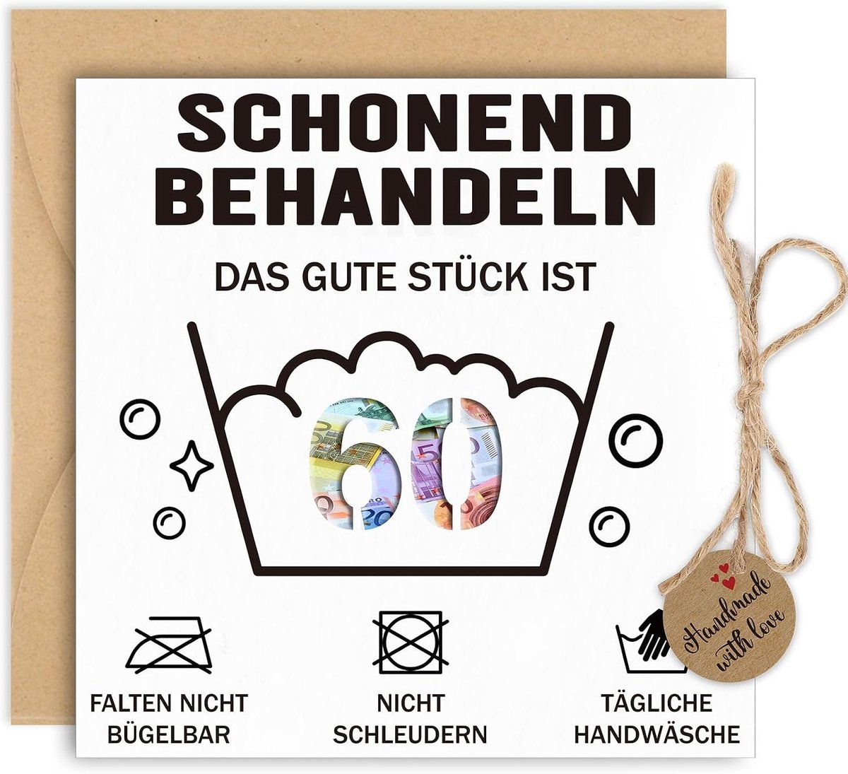 Geldgeschenken voor verjaardag 60, verjaardagskaart, geldgeschenken, verpakking met envelop, wenskaart, gepersonaliseerd geldcadeau voor mannen en vrouwen