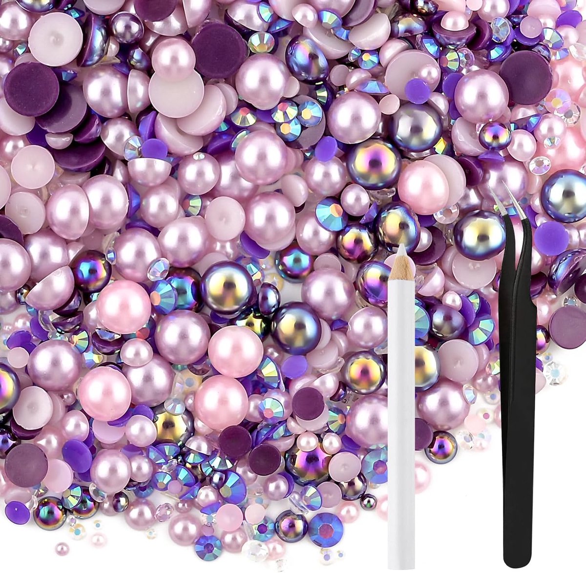 60 g Mix parels en strass steentjes voor ambachten platte steentjes halfrond gemengde maat 3 mm-10 mm platte parels voor ambachten doe-het-zelf nail art schoenen kleding tuimelaars mokken