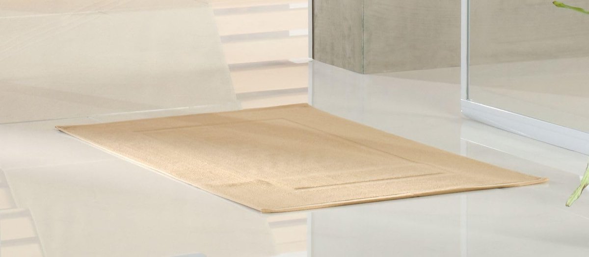 Badmat 50 x 70 cm beige douchemat met frame rand 100% katoen badstof