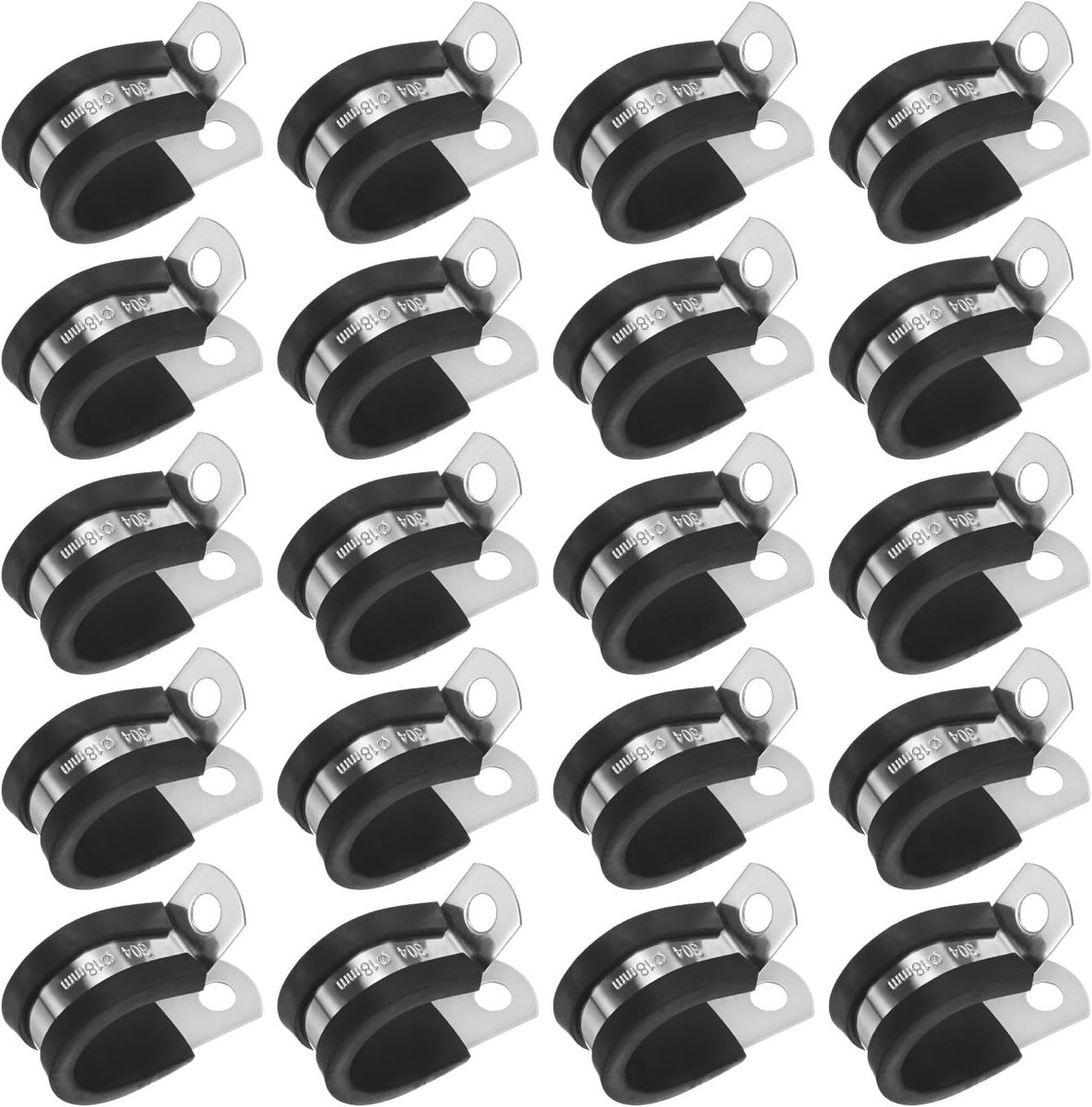 METERXITY 20-pack kabelklemmen, 23/32 inch/18 mm 304 roestvrij staal rubber gewatteerde geïsoleerde kabelklem R-vorm metalen houder voor buis/draad/pijp/lus installatie