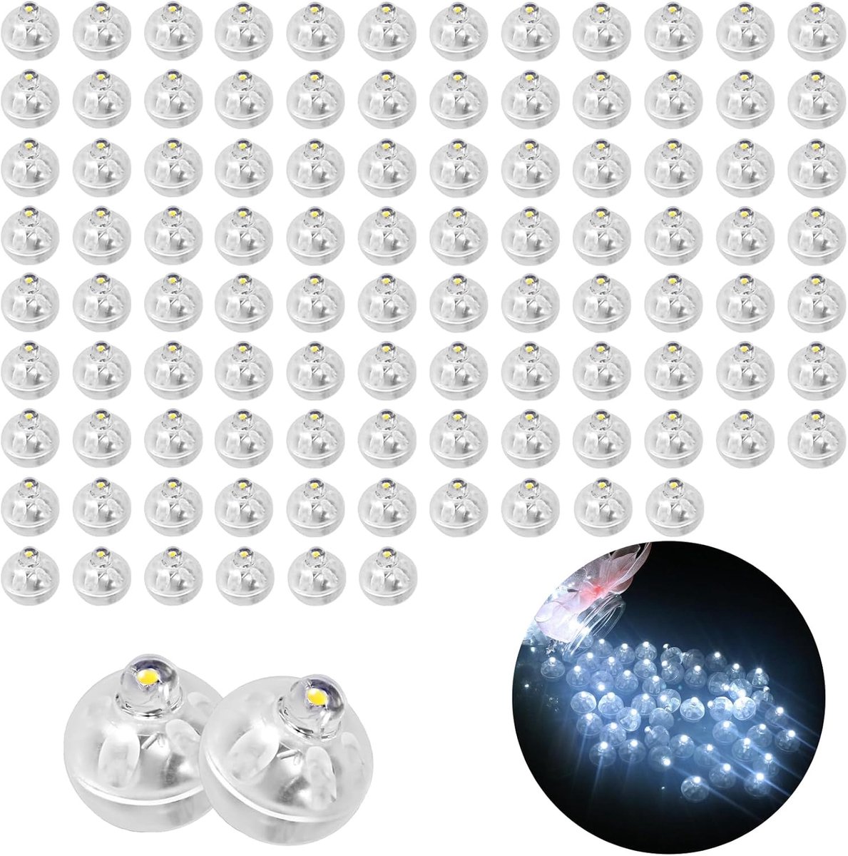 100 stuks LED ballonverlichting, mini LED licht lichtbollen, ronde ballonverlichting mini wit voor papieren lantaarn, verjaardag, bruiloft, Halloween, Kerstmis, feest, decoratie, carnaval
