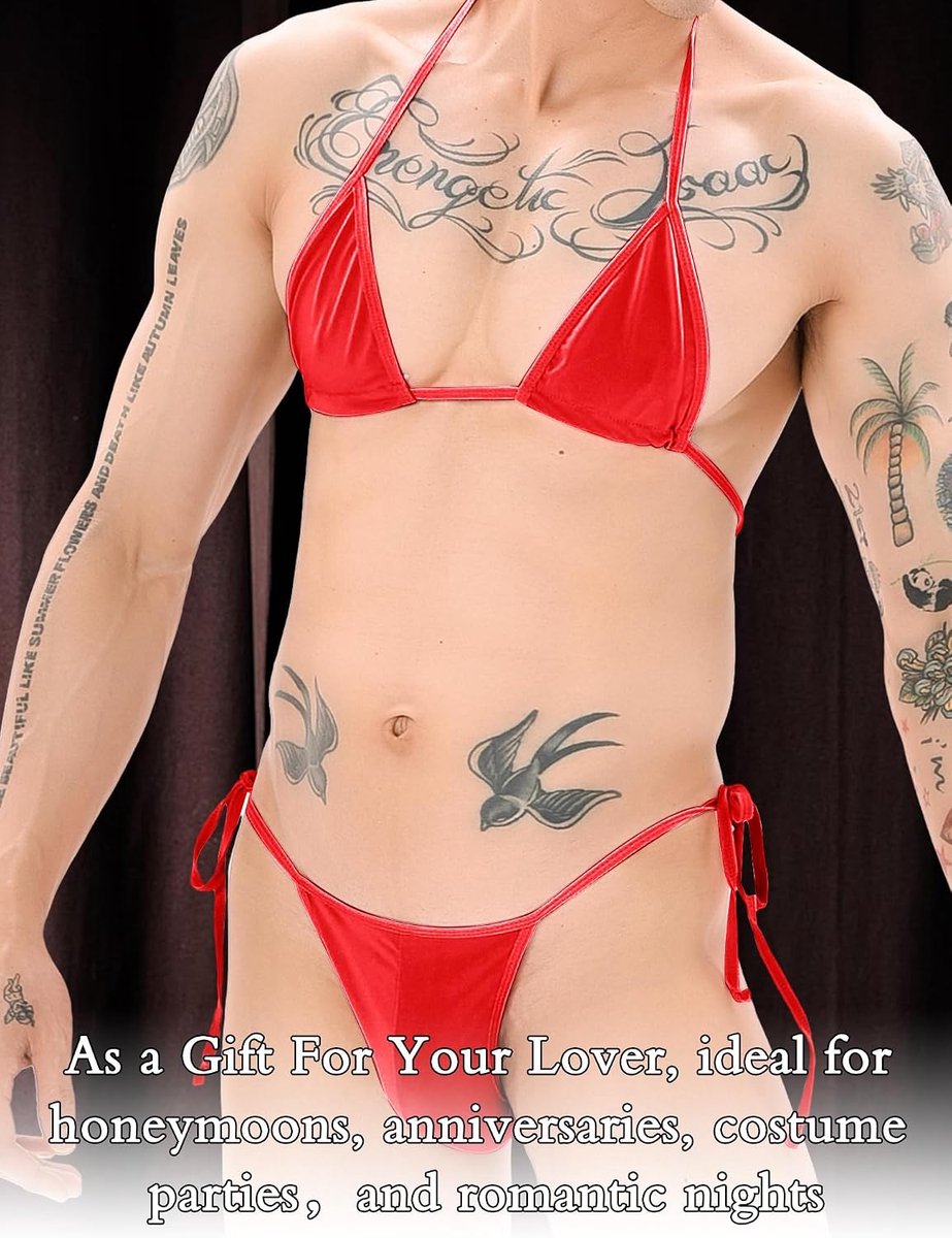 Sissy-bikiniset voor heren, vetersluiting, crossdresser, twee stuks sissy-outfit, halternek, spaghettibandjes, beha en slip voor homo