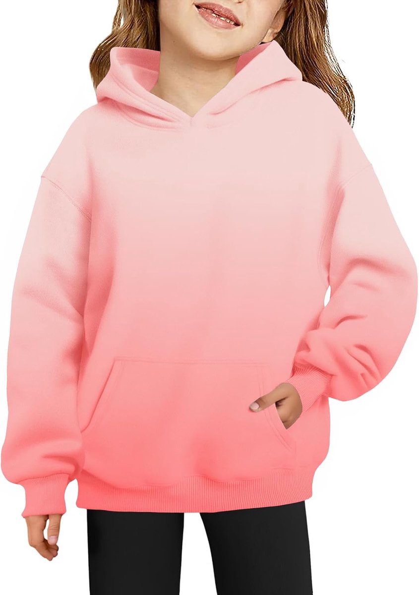 Meisjessweatshirt met capuchon, warm, van fleece, voor meisjes, winterhoodie met zak, sweatshirt voor meisjes van 6-16 jaar