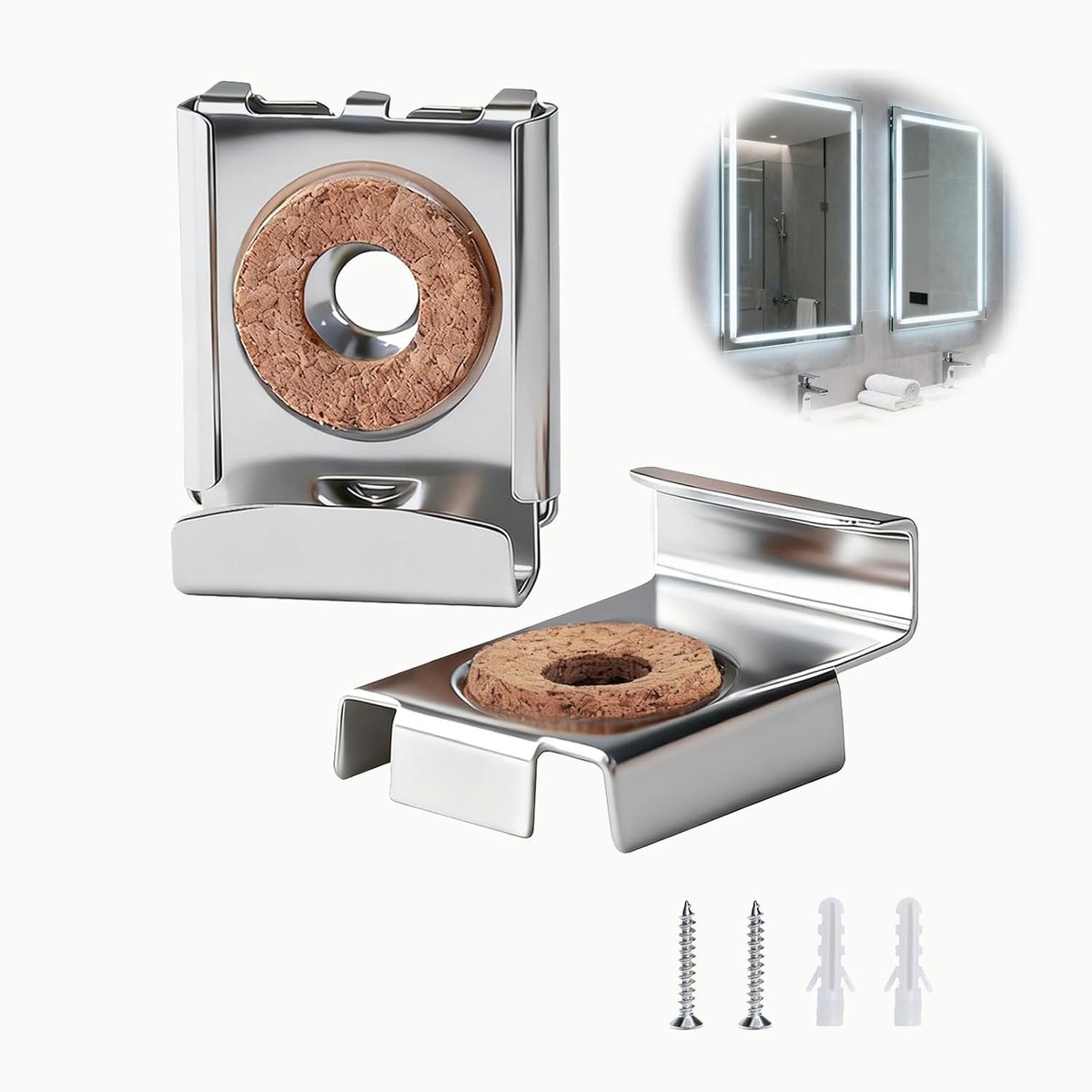 wandmontage, 24 mm, spiegelhouder, roestvrij staal, spiegelbevestiging, zware spiegelbevestiging met pluggen, schroeven, spiegelklemmen, 4-6 mm, spiegelhangers voor badkamer, 12