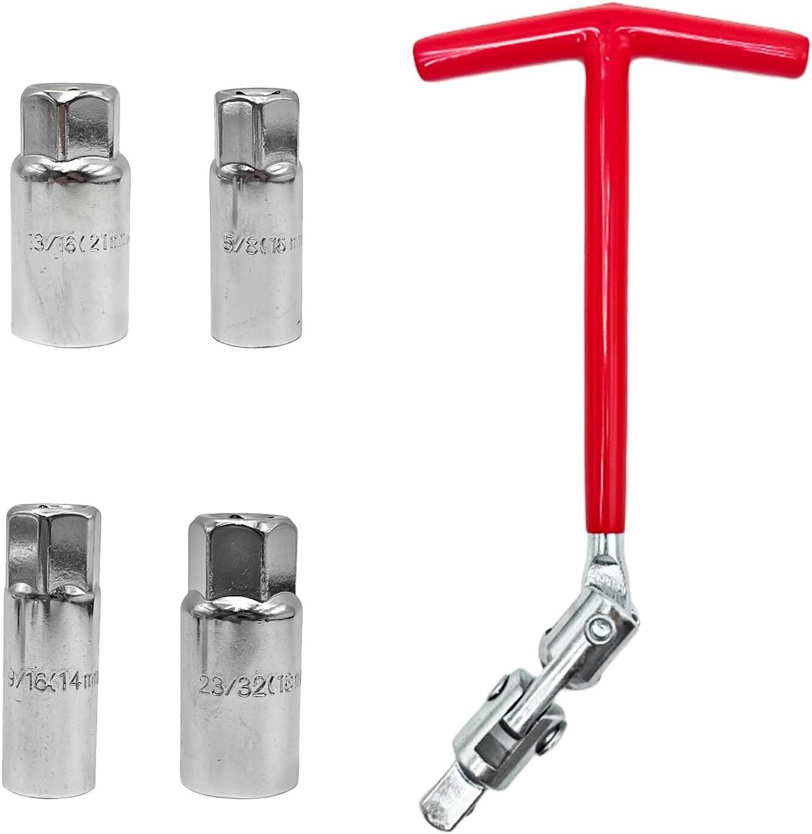 Bougiesleutel set universele bougiesleutel T-greep | Bougiesleutelset, flexibele bougiesleutels, steeksleutel, gereedschap voor auto en motorfiets (5)