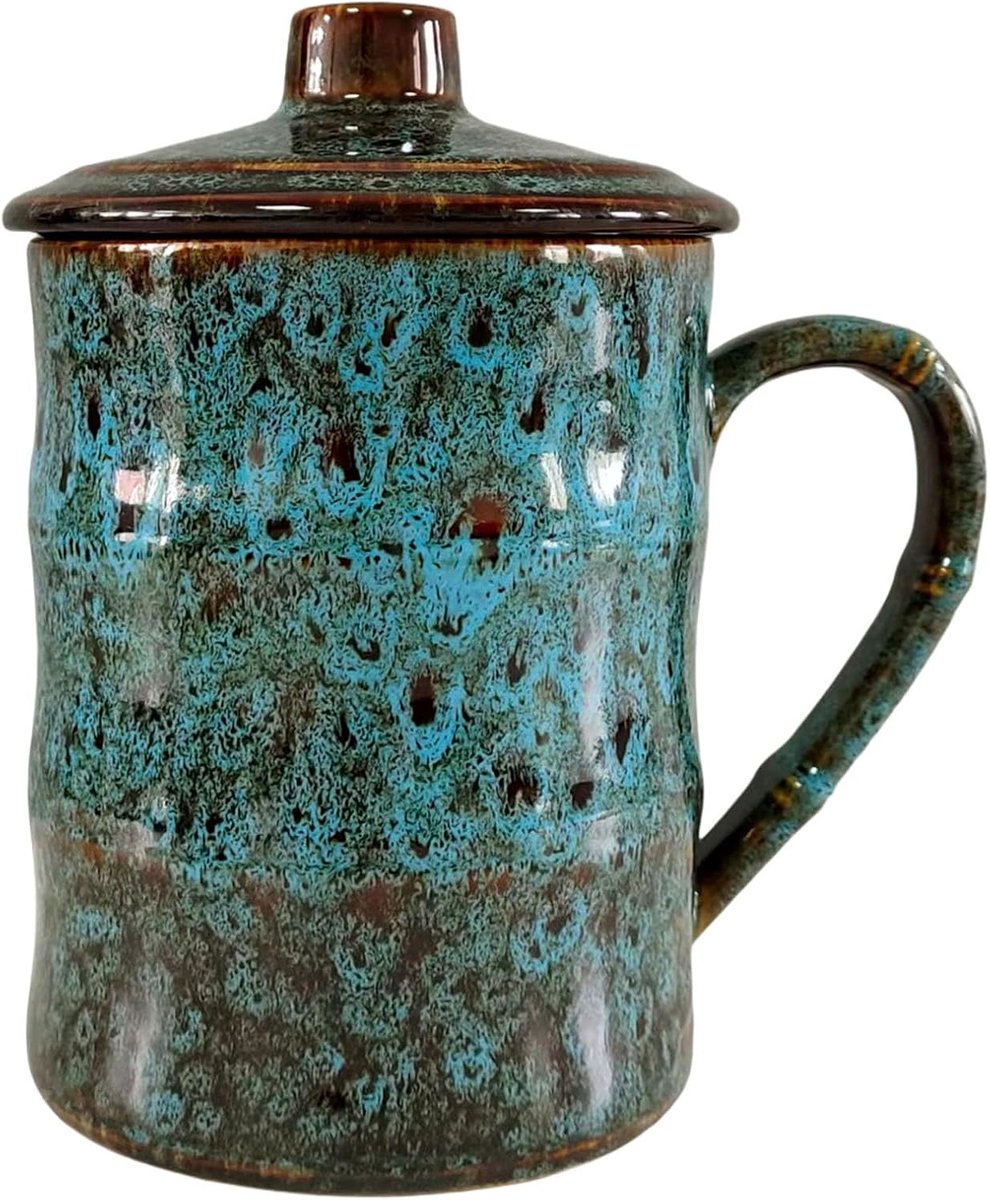 750ML Keramische Grote Mok Met Deksel Jumbo Koffiemok Groot Steengoed Theemok Gigantische Theekop Porselein Voor Huis en Kantoor Blauw