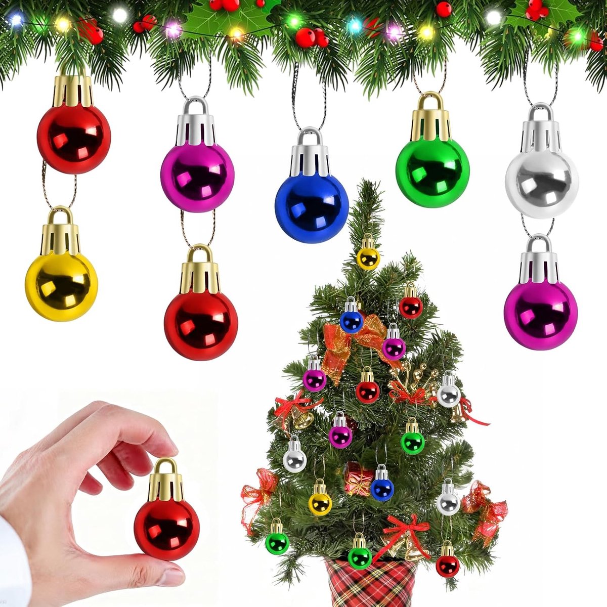 Kerstballen van kunststof, kerstballen, boomversiering, kerstversiering voor de kerstboom, versierde feestslinger (kleur F)