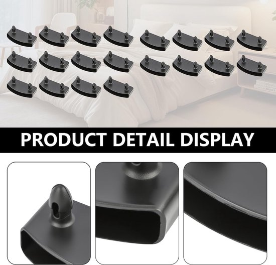 20 stuks, lattenbodemhouders, universele bedlattenhouder voor eenpersoons- en tweepersoonsbedden, 53 mm, robuust polyethyleen, zwart, voor houten en metalen bedframes — afbeelding 2