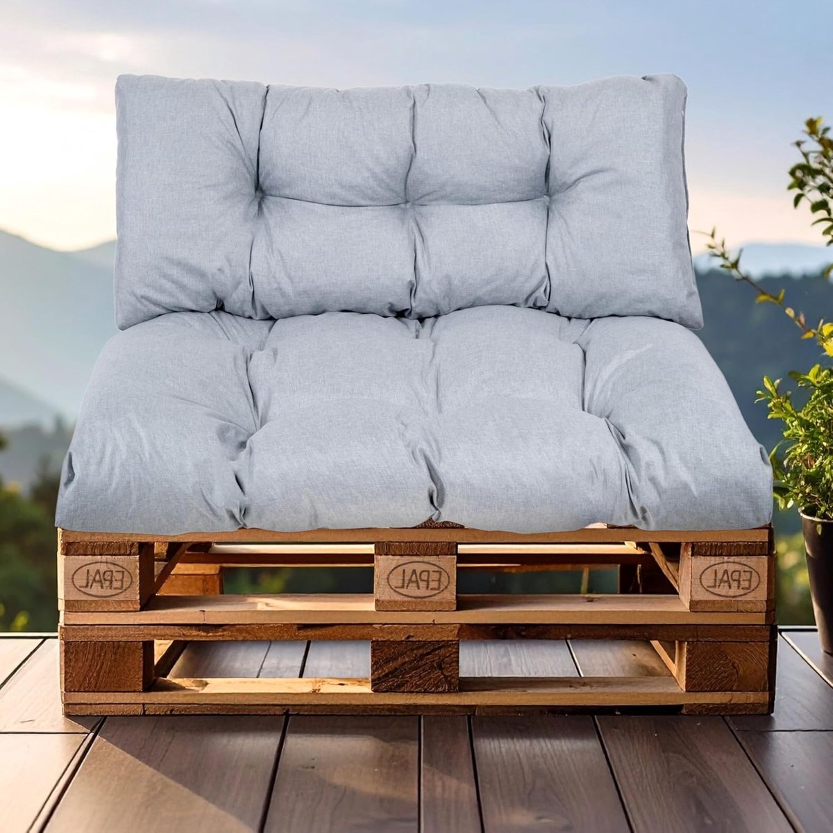 Set van 2 palletkussens voor Europese pallets, Pro+-opvulling weerbestendig, 1 rugkussen 120 x 40 cm en 1 zitkussen 120 x 80 cm - Grijs waterdicht