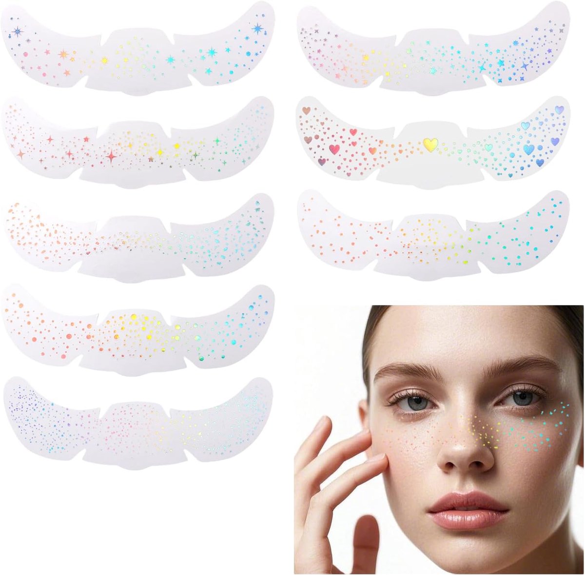 8 stuks glitter sproeten, glitter gezicht sproeten tattoo, sterretjes glitter tijdelijke tattoo, waterbestendige tattoo met nep sproeten en sterretjes, ideaal voor feestdagen enz.