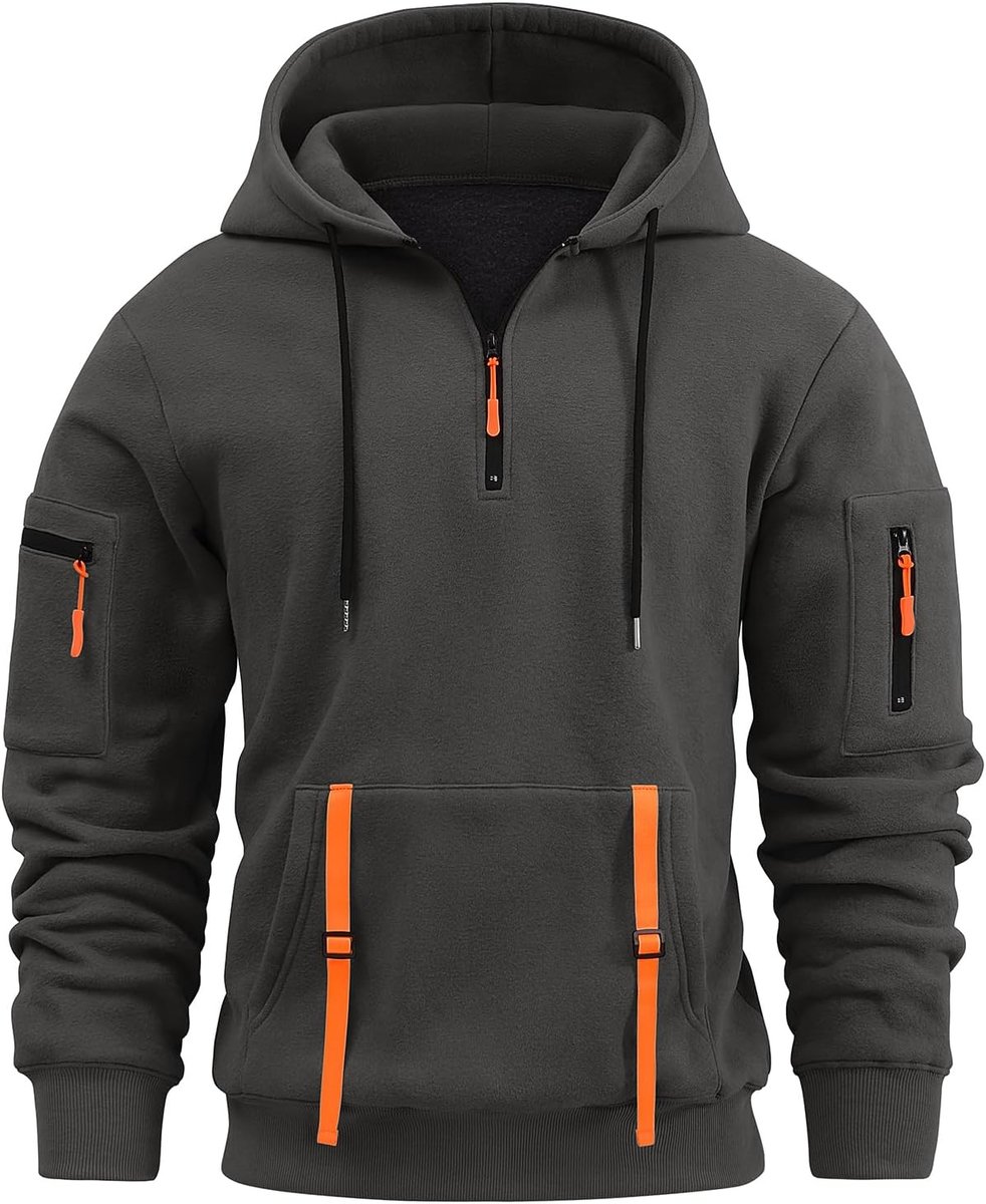 Capuchontrui voor heren, quarter rits, trekkoord, fleece, hoodie, lange mouwen, casual sweatshirt met ritssluiting, losse pasvorm, 1/4 rits, sport, trainingspak, top met kangoeroezakken