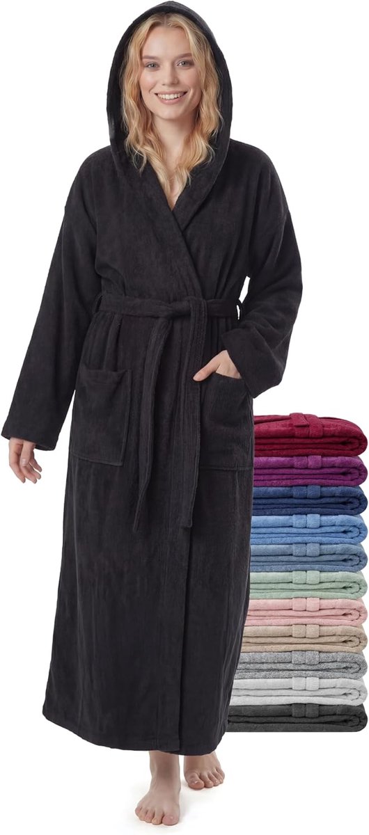Badjas Extra Lang met Capuchon – 100% Katoen Badstof 380 g/m² – Sauna & Spa Ochtendjas, Enkel Lengte, Zacht en Absorberend, Maten S–XXL
