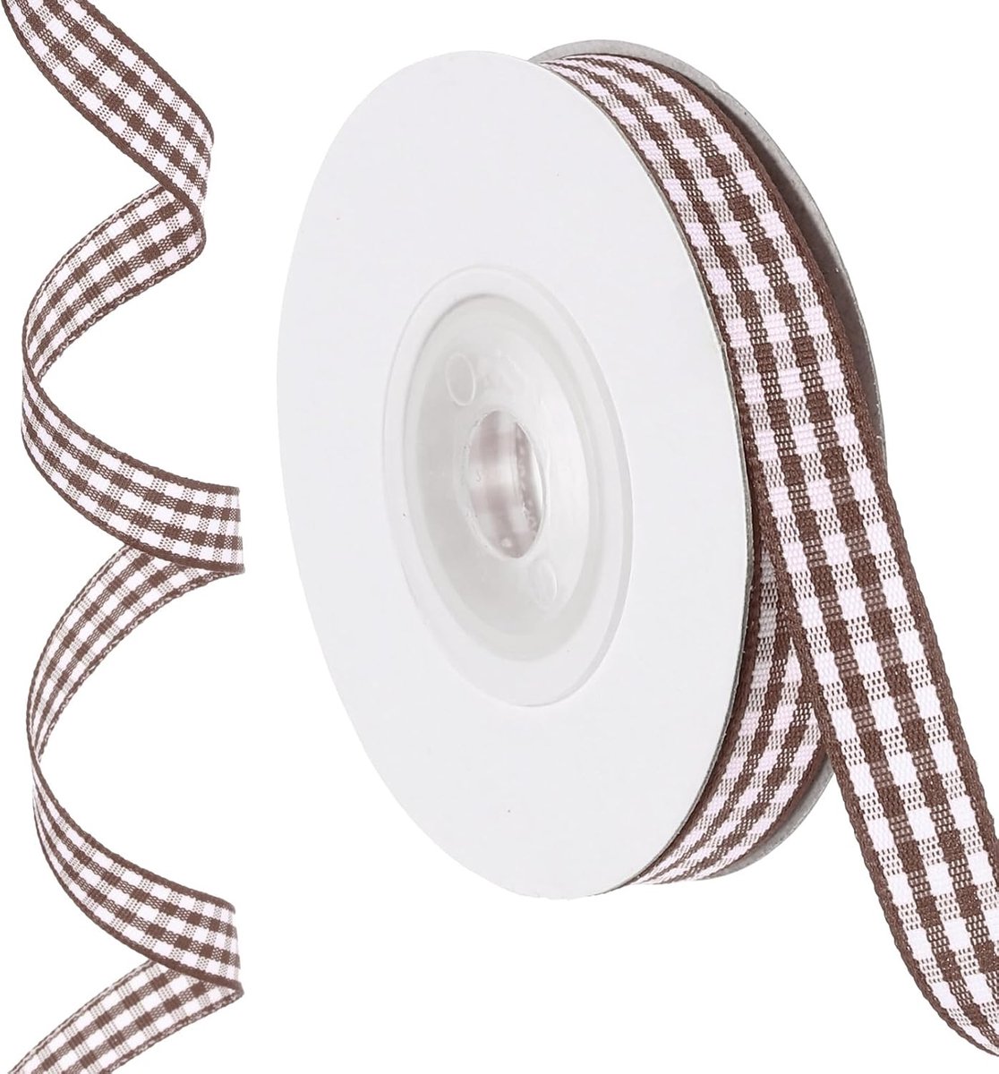 Geruit lint, lichtbruin en wit ginghamlint van 10 meter x 0,4 inch voor geschenkverpakkingslint voor Thanksgiving Strik Krans Craft Verjaardag Bruiloft