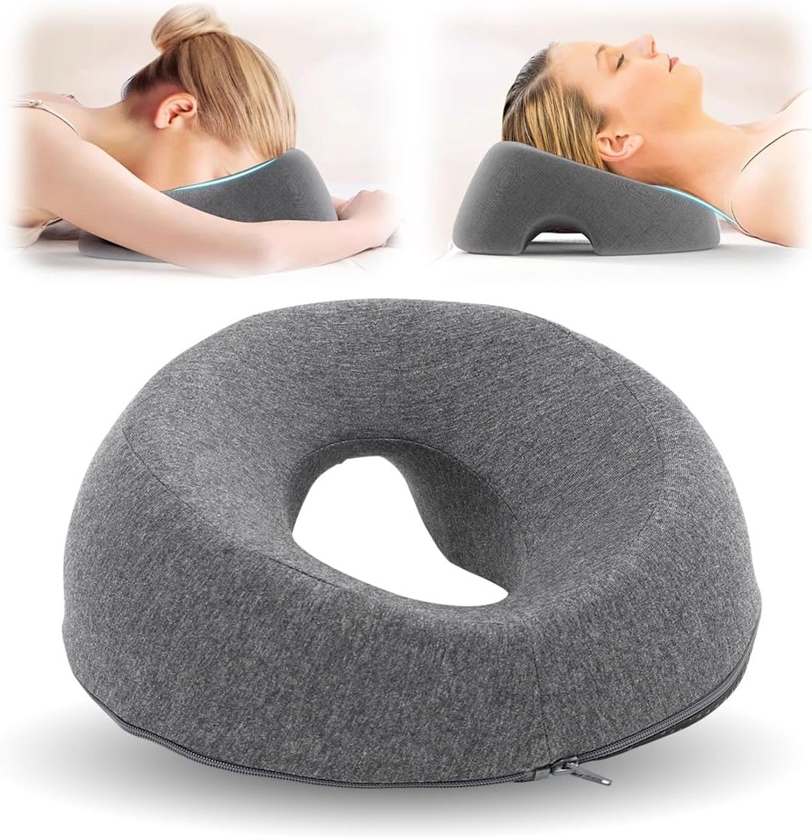 Massagekussen, hoofdsteun, voor bed, gezicht, naar beneden, U-vormig massagekussen, van traagschuim, voor spa, salon, massagebed, lichtgrijs