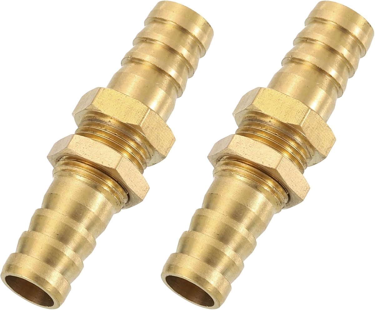 2 stuks slangverbinders 0,9 cm (3/8 inch), rechte schroefverbinding van messing met zeskantkop voor water, brandstof, lucht, kleur messing