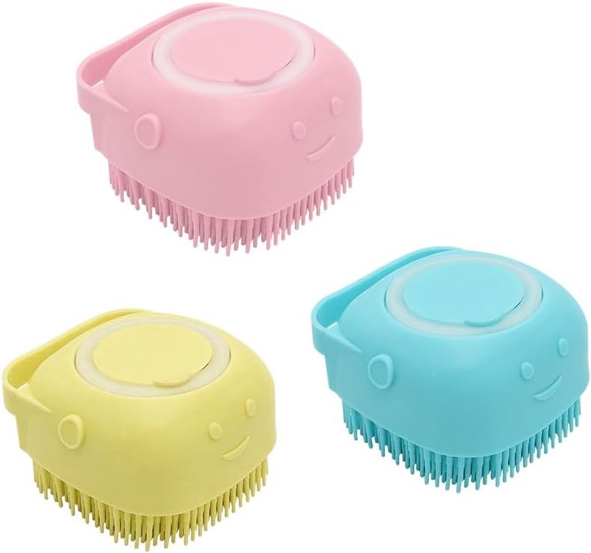 Badborstel voor honden, 3 stuks huisdierenmassageborstels, huisdierborstel, huisdierborstel van siliconen, gevuld met douchegel, kan met handvat badmassage voor katten en honden (3 stuks smiley