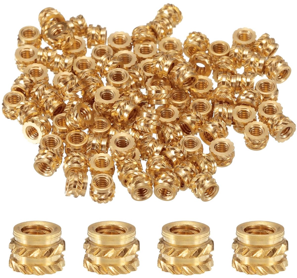 50 stuks schroefdraadinzetstukken M2 thermisch gefixeerd messing inzetstuk M2 x 2,5 mm, OD 3,5 mm kartelmoeren, schroefdraadbus messing voor 3D-druk schroefdraadinzetstukken vrouwelijke