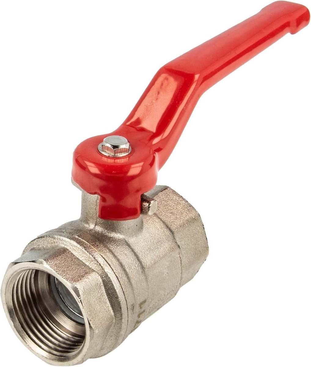tecuro Kogelkraan, beide zijden binnendraad Rp 1 inch (DN 25) stalen hendel lang, messing vernikkeld