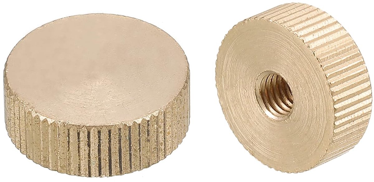 Kartelmoeren 4 stuks M6 x D 20 mm x H7 mm messing kartelmoeren platte kop zakgatvergrendeling instelmoeren voor 3D-printeronderdelen