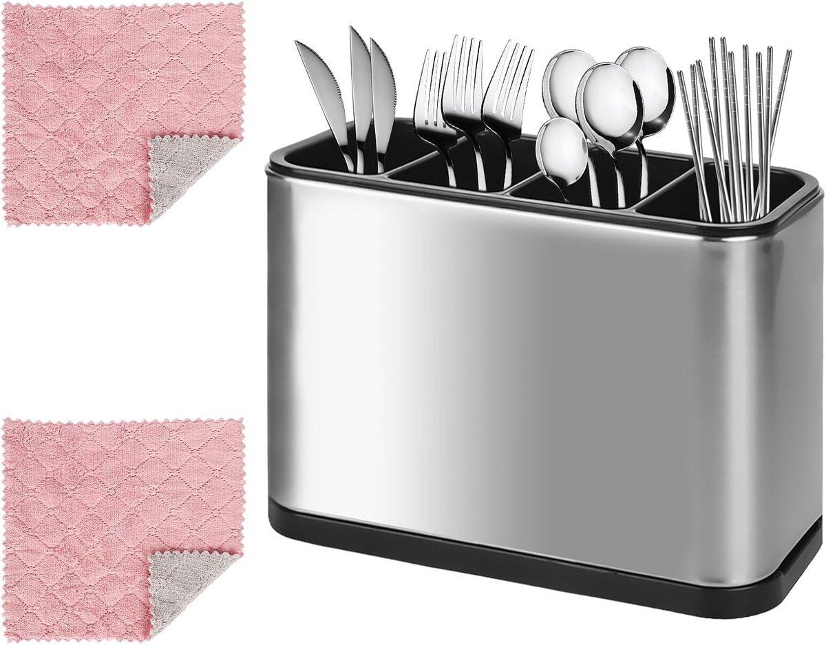 Bestekafdruiprek, bestek afdruiprek 4 compartimenten multifunctioneel afdruiprek dienblad opslag servies keukengerei voor keuken eetkamer bestekbak
