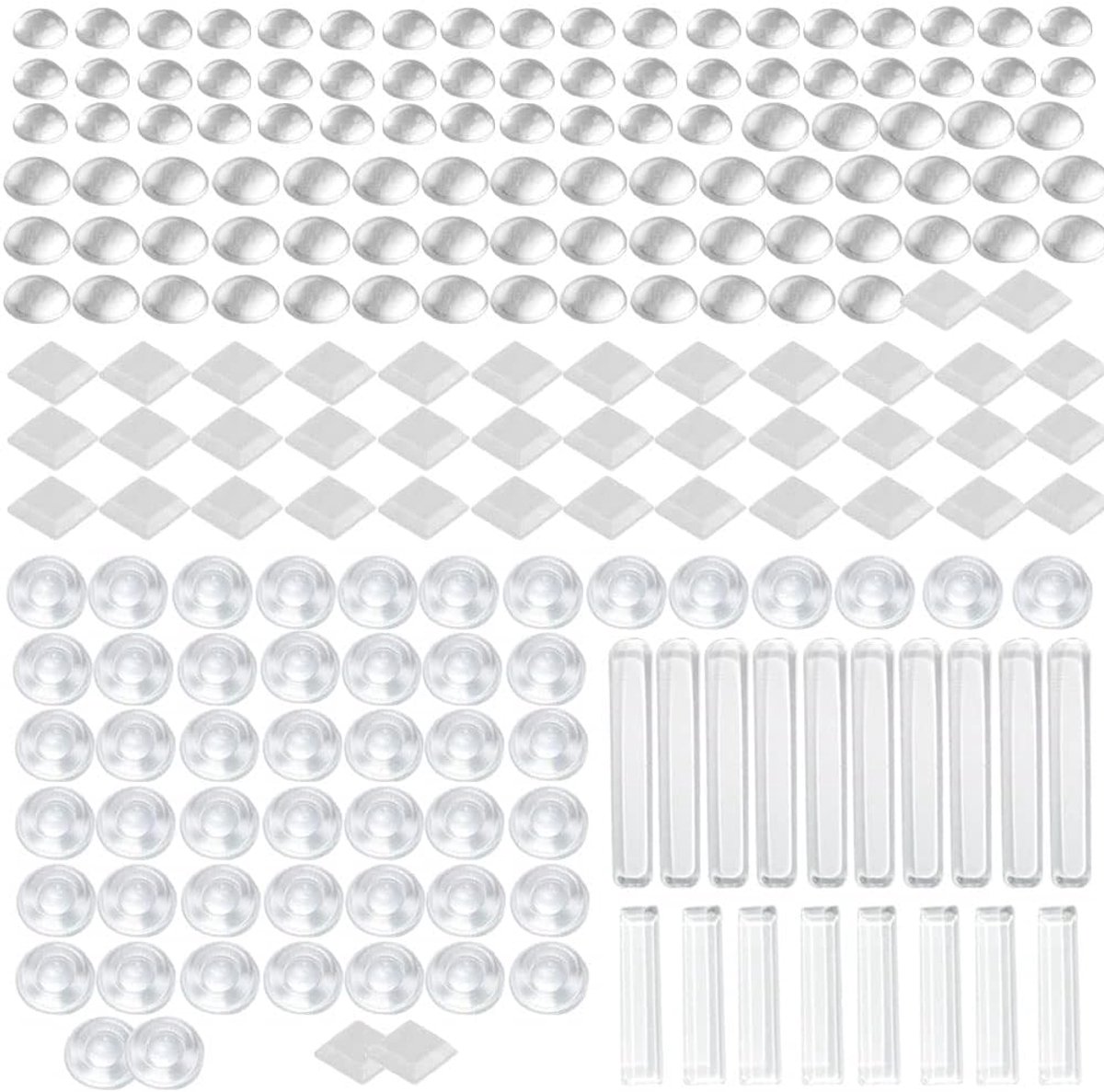 Rubberen buffers, zelfklevend, 208 stuks, elastische buffers, meubelbuffers, rubberen noppen, transparante rubberen buffers, rubberen voetjes, zelfklevende beschermbuffers, deurbuffers