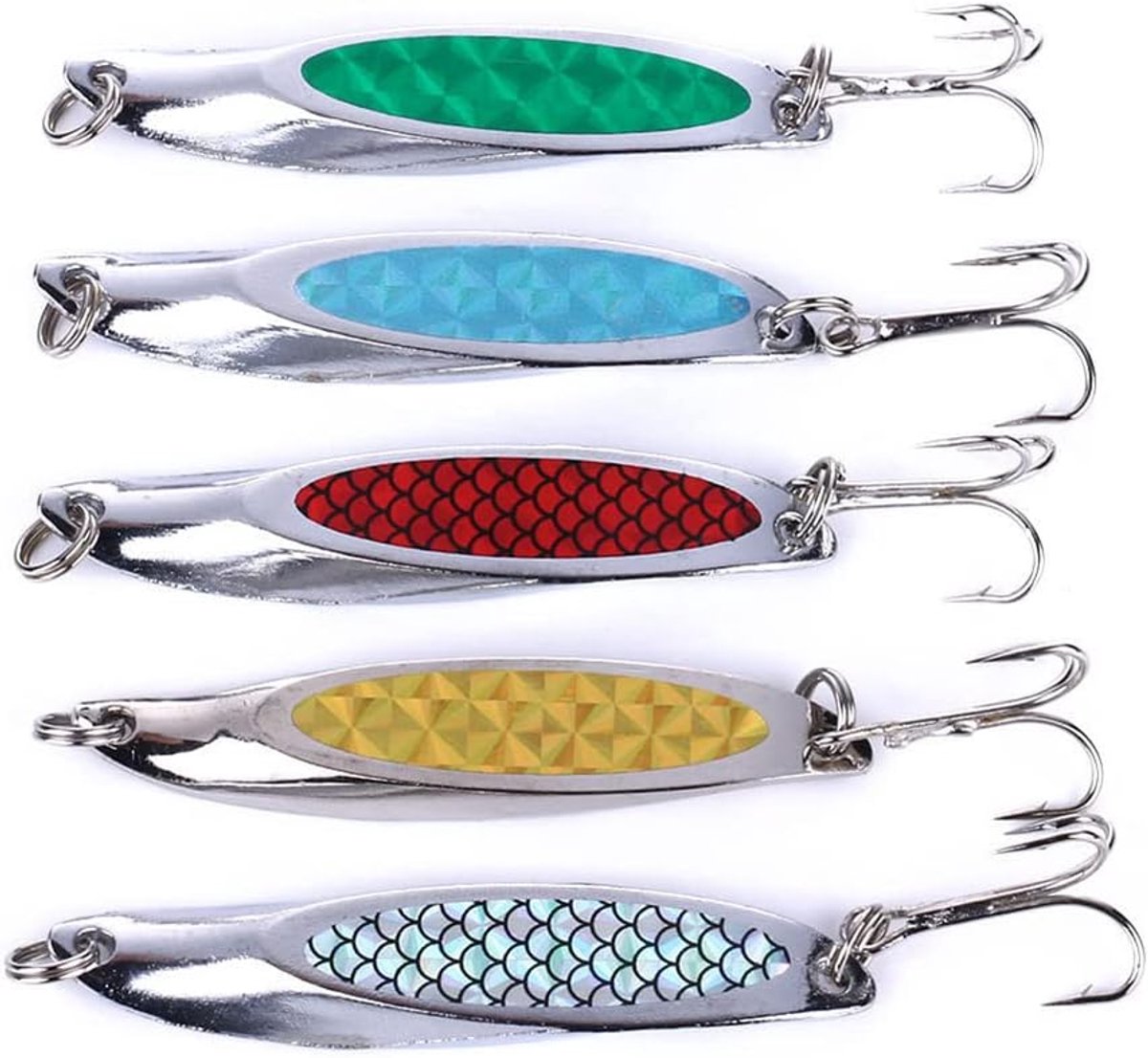 5 stks Wedge Vissen Zeeforel Lokt Metalen Slice Lepel Treble Haken Makreel pailletten spinner Hard Aas Casting Blade Tackle