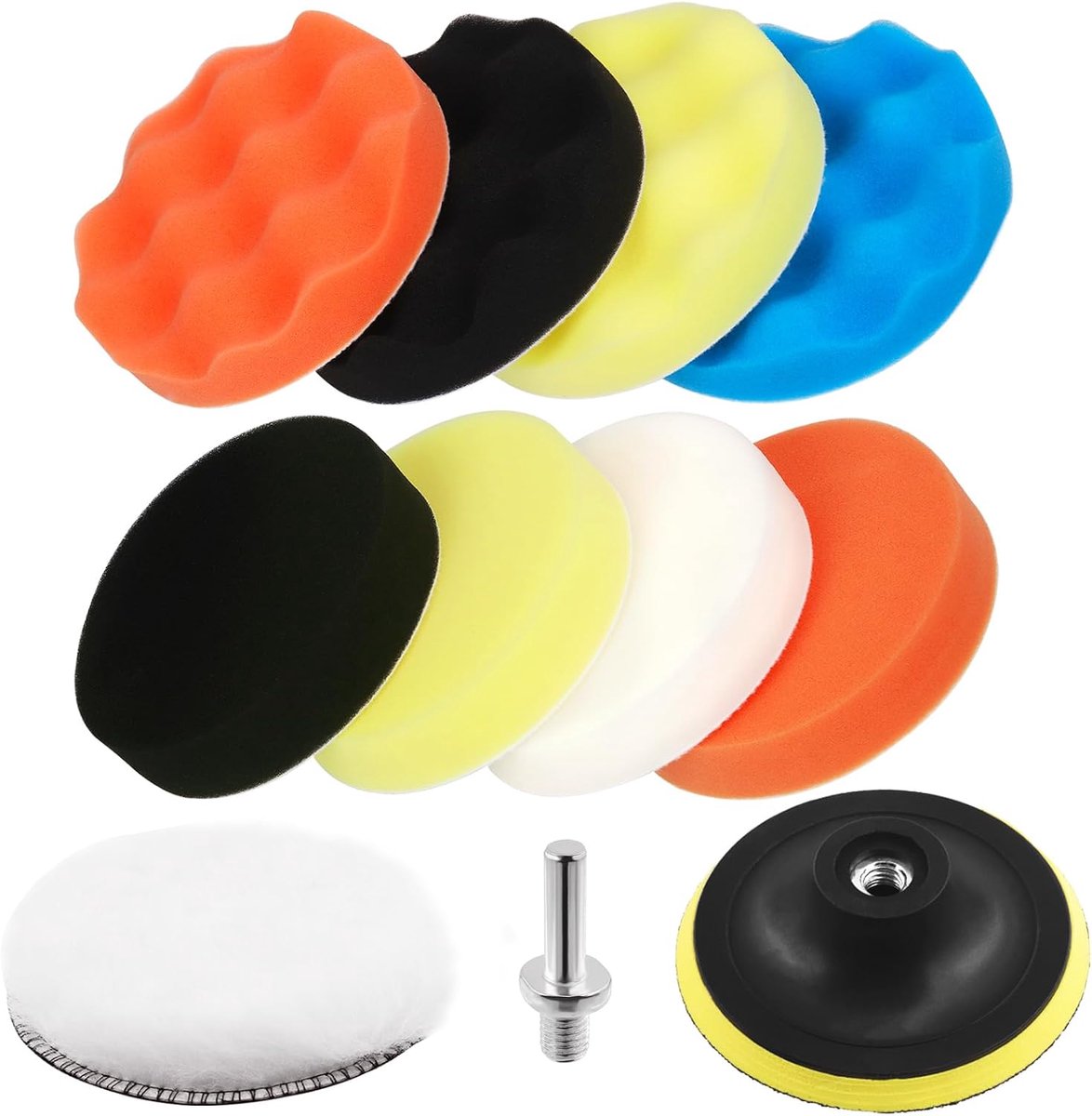 11 stuks auto schuim boor polijstpad set, 5 kleuren 5 Inch spons polijstpads, wollen buffer pads, zuignap met M10 boor adapter voor auto polijsten, waxen, sealen en glazuren