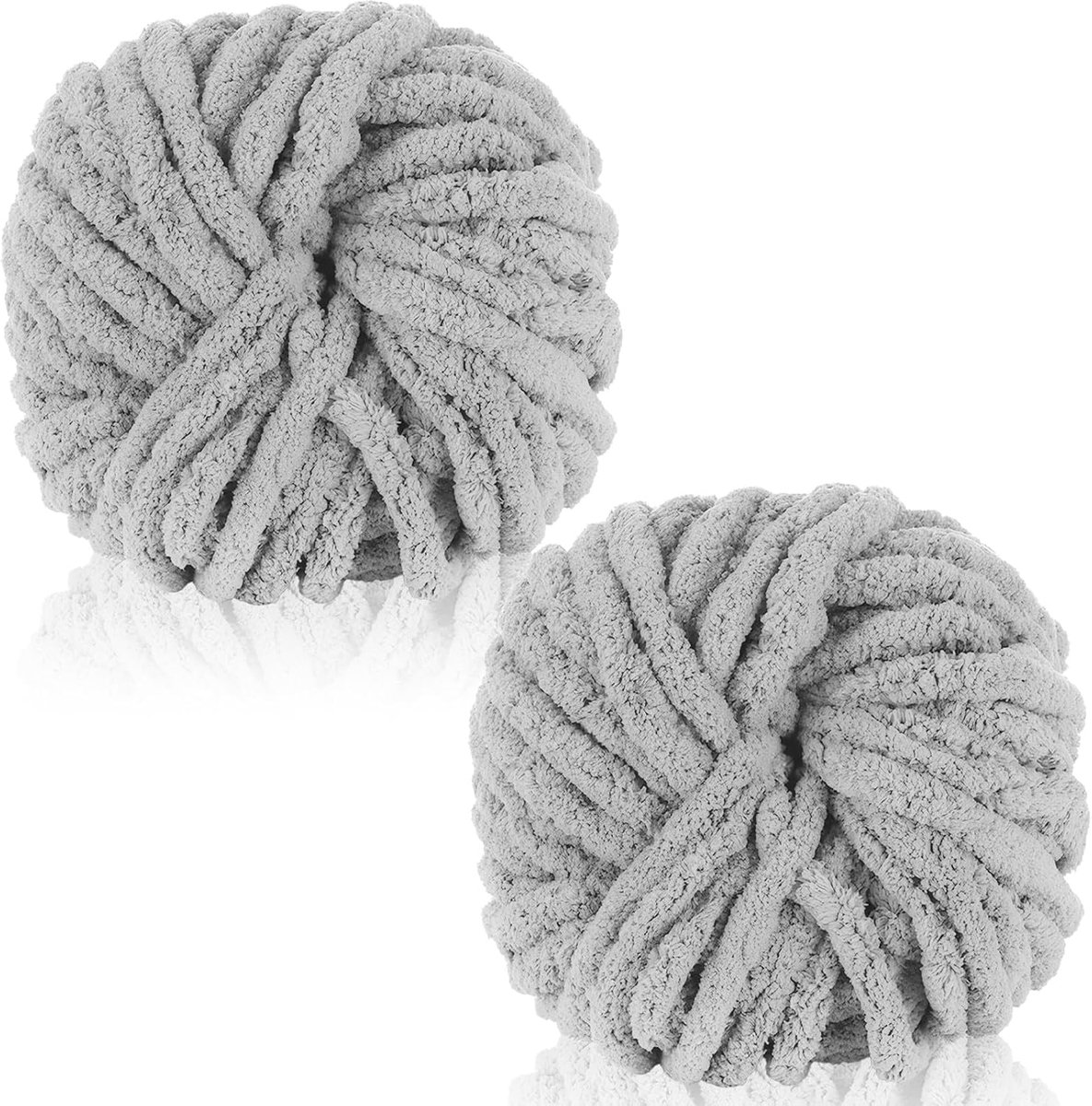 2 stuks 240 g superdik garen voor handbreien, dik wolgaren, dikke chenille-dekengaren voor hoeden, sjaal, dekens kussen kattenbed (lichtgrijs)