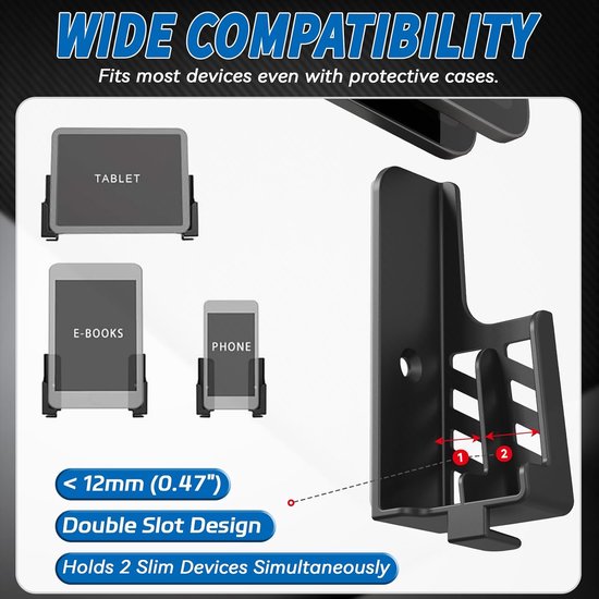 sciuU Wandhouder Universeel Dock voor Tablet Smartphone eReader Afstandsbediening Houder Stick op Muur, Compatibel met iPad Samsung Google Surface Huawei Honor, Installatie 3M Lijm of Schroeven — afbeelding 2