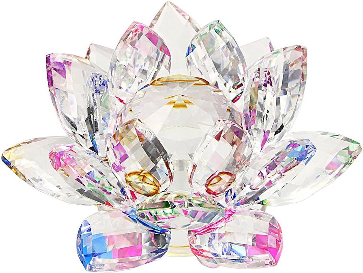 80MM Kleurrijke Regenboog Crystal Lotus Bloem Ornament - Sparkle Craft Thuis Feng Shui Decoratie