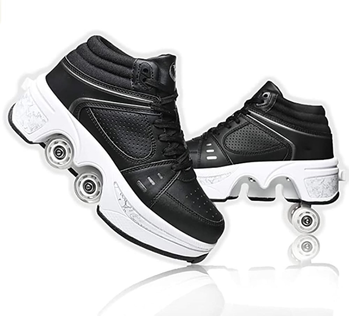 Schoenen met wielen LED lichtgevende schaatsen 4-reel verstelbare rolschaatsen verborgen wiel voor hardloopsportschoenen om mee te spelen voor mannen, vrouwen en kinderen