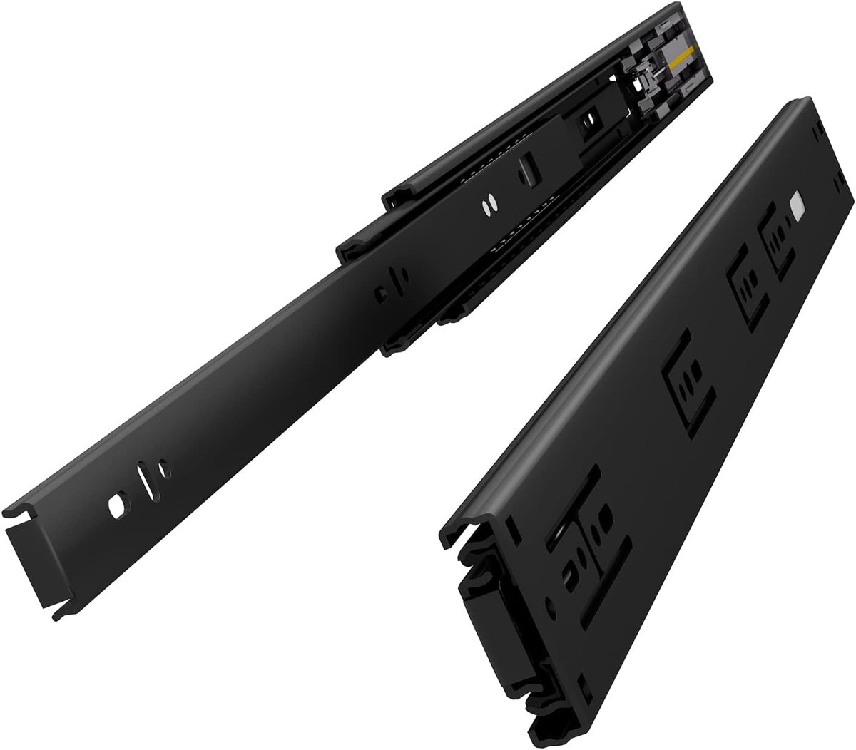 300mm Softclose ladegeleider #K45, 3-voudig volledig uitschuifbaar, zwaar uitgevoerd met een draagvermogen van 39kg, zelfsluitende demping, kogellager, zijmontage, zwart, 1 paar