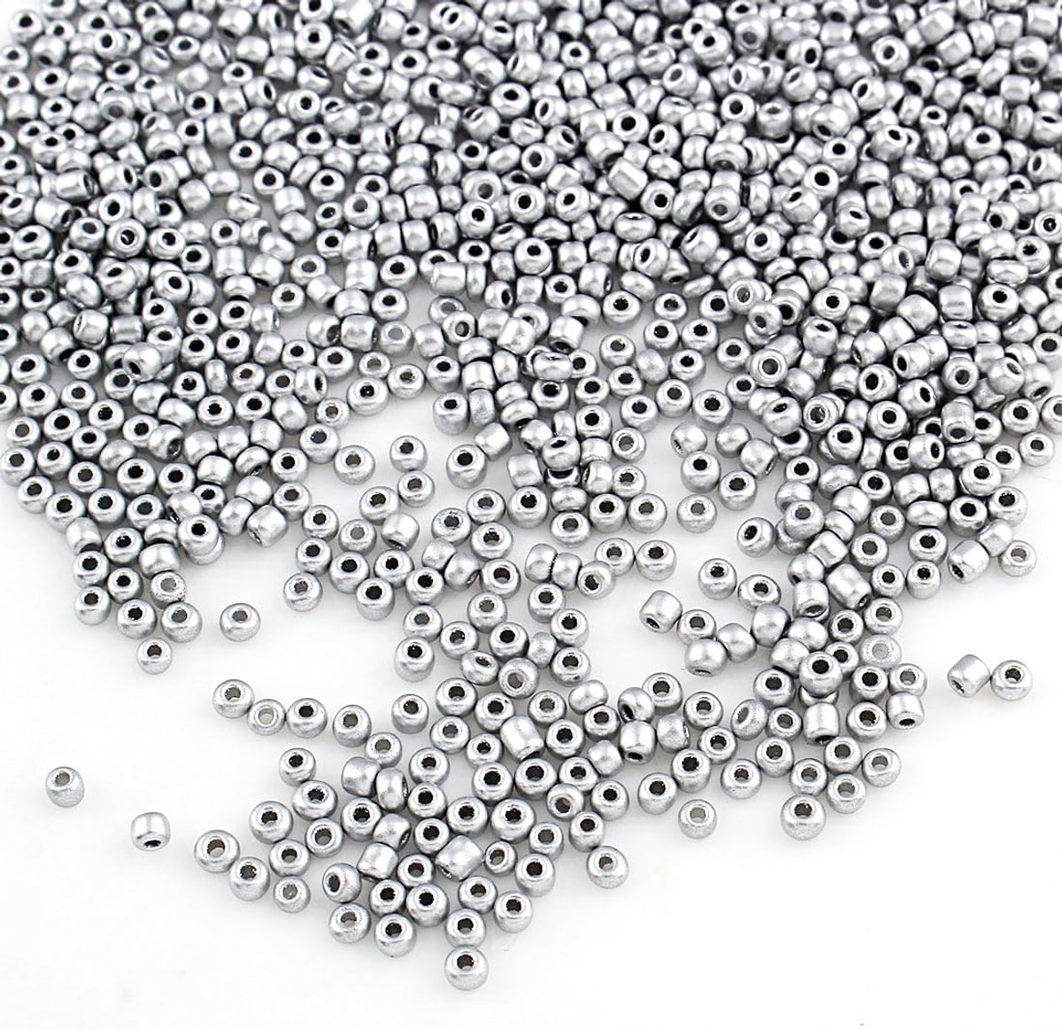Kralen, van glas, rocailles, 4 mm, metallic, set 6/0, ponykralen, heldere mini-ronde kralen, metalen zaadkralen, 1100 stuks (zilver)