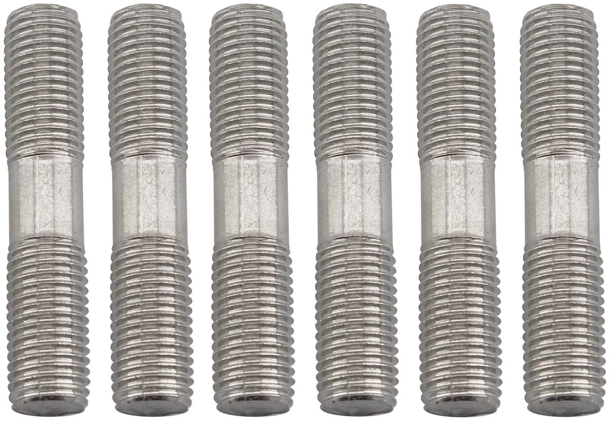 (6 stuks) M12 x 80 mm dubbele schroefdraadpen 304 roestvrij staal schroefdraadstang schroef dubbele eindbout schroefdraadadapter