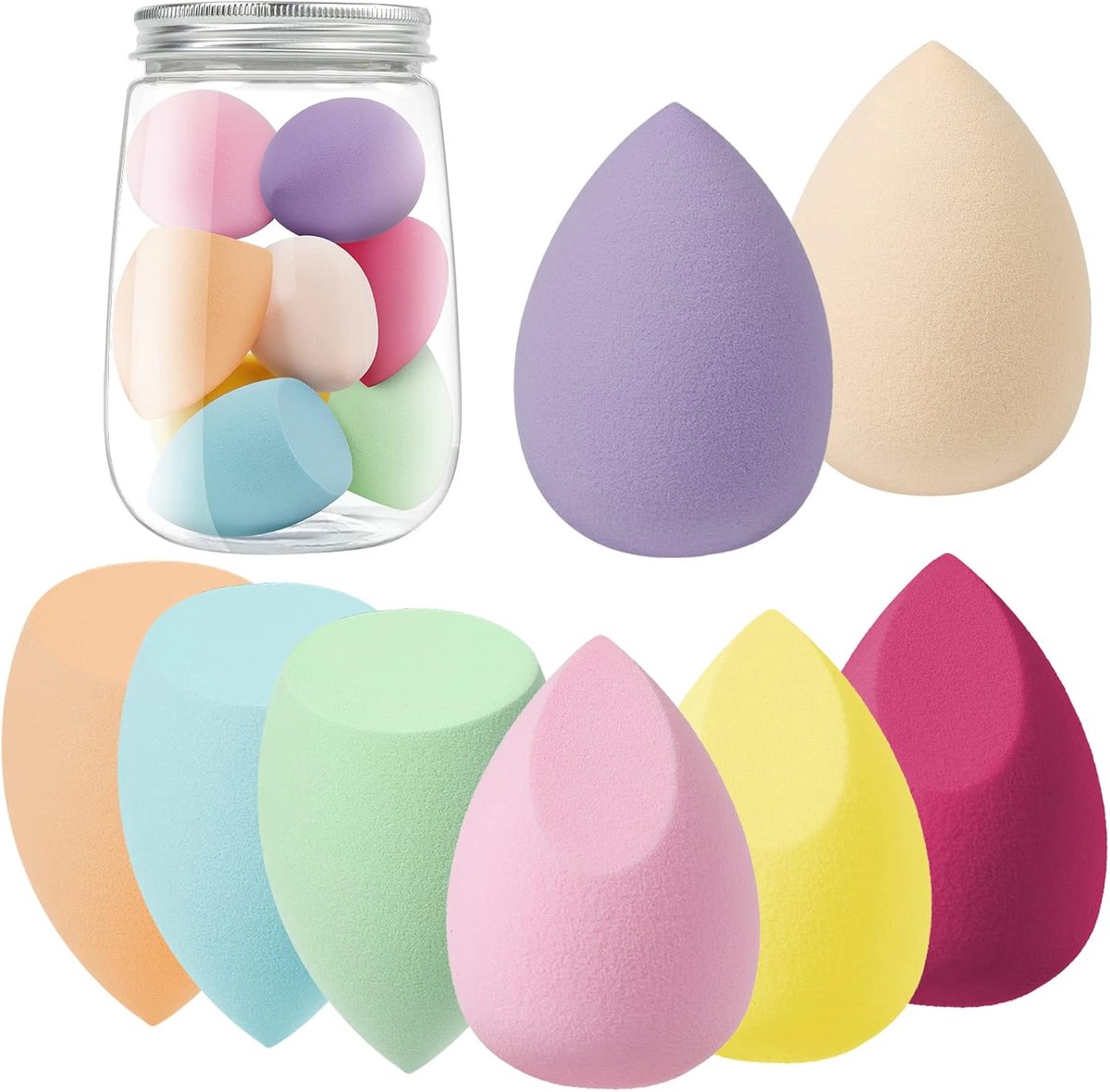 8 stuks make-upsponsset, foundation blending beauty make-upspons, blender voor vloeistof, foundation, poeder, zonnebrandcrème en crème met 1 sponshouder (3 gemengde stijlen)